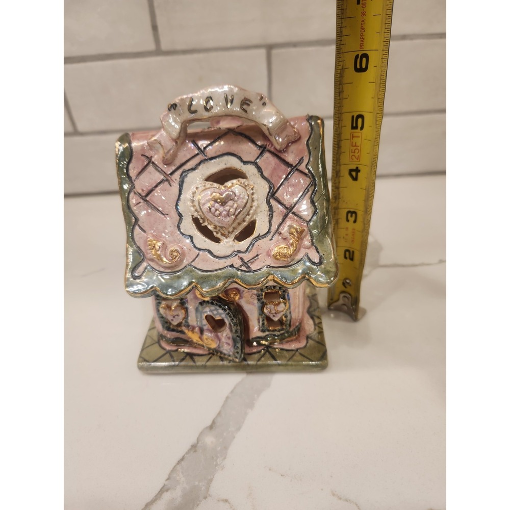 Blue Sky Clayworks "LOVE" Pink Heart Cottage Tea Light House Heather Goldminc - Picture 10 of 10